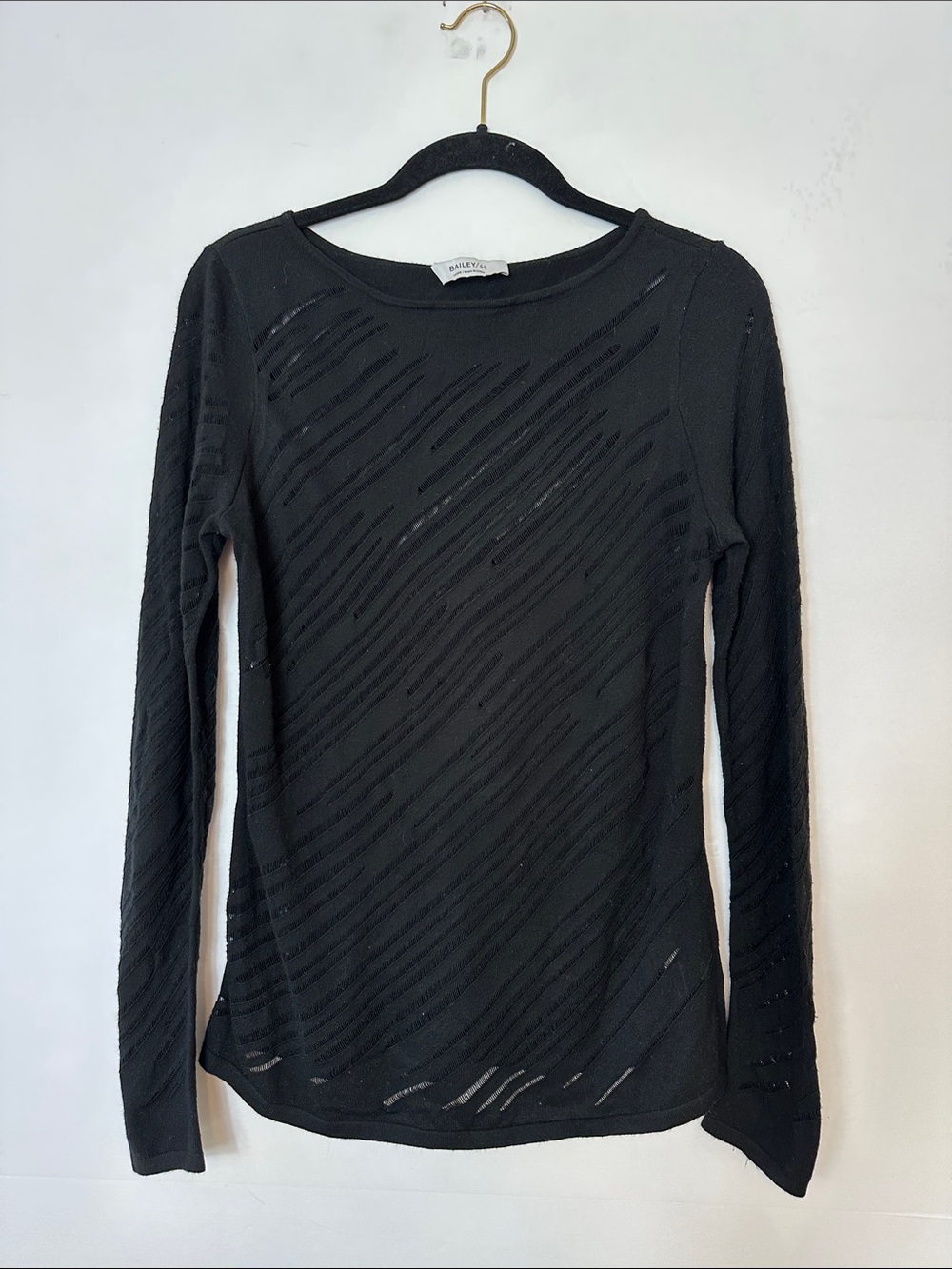 Bailey 44 Black Diagonal Sheer Stripe Long Sleeve Top